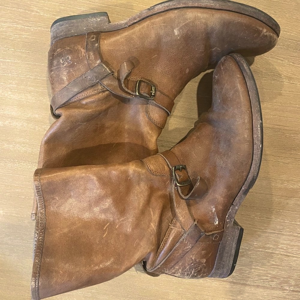 Worn-in Frye leather short boots
